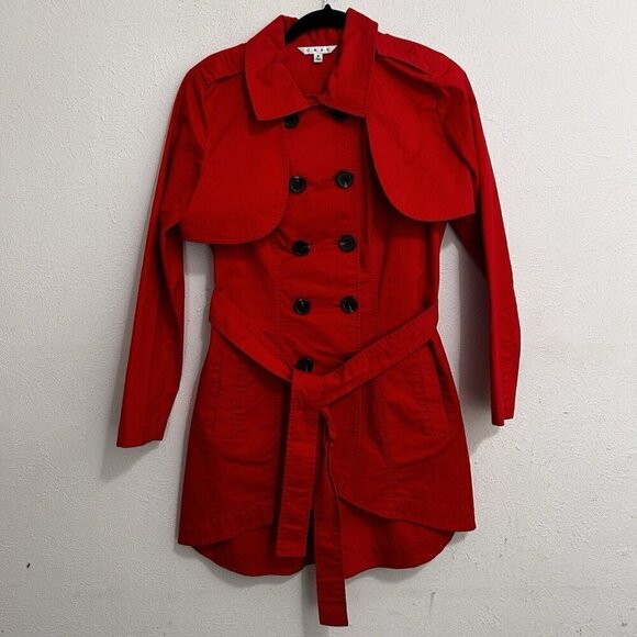 Cabi Women’s 8 Red Double Breasted Belted Trench Coat Jacket Detachable Sleeves - Picture 1 of 11